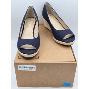 NEW Bandolino Women's NuriWedge Sandal Sz 9.5 M - Dark Blue Fabric